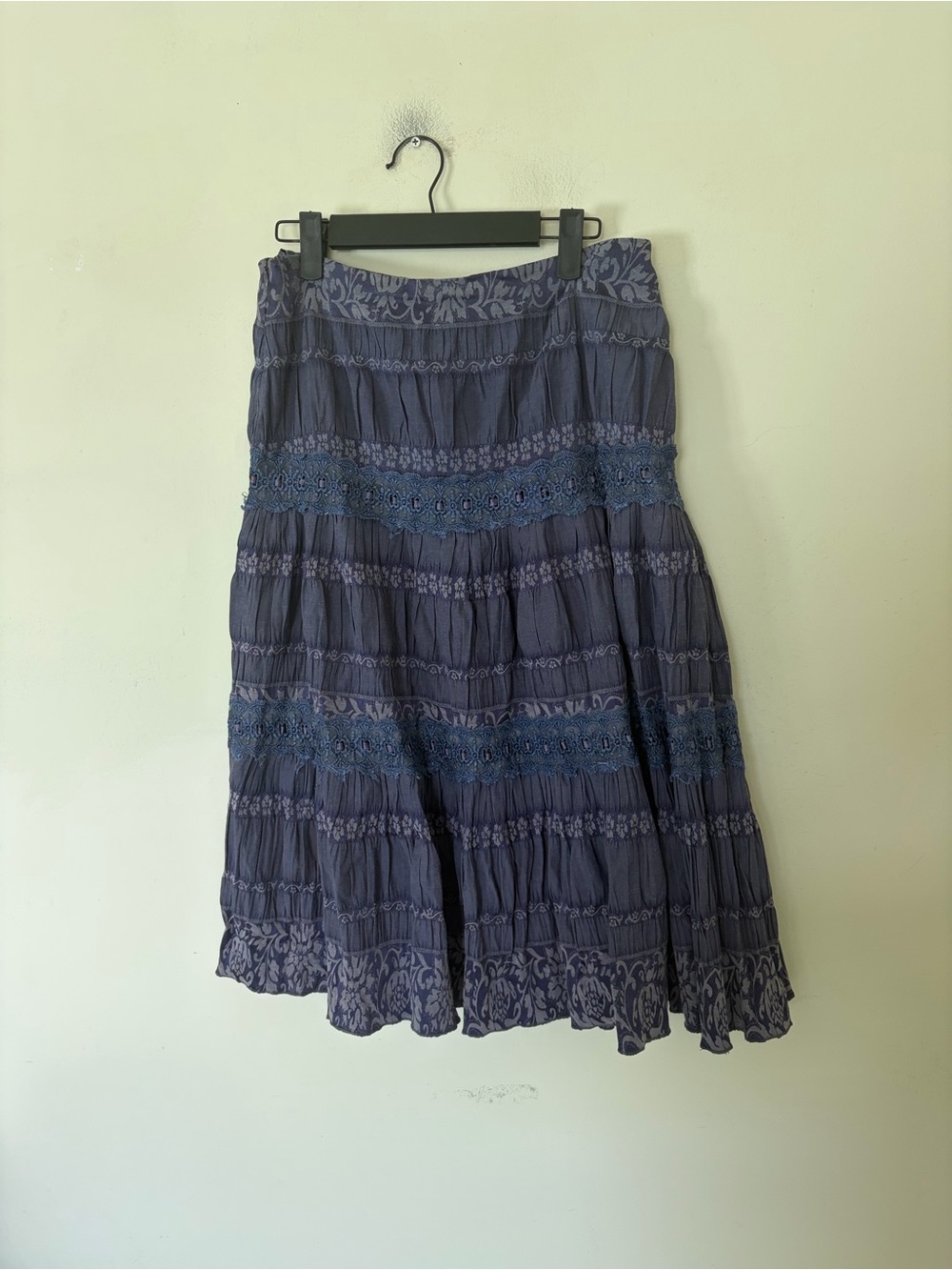 Vintage boho grunge earthy tiered embroidered midi skirt READ